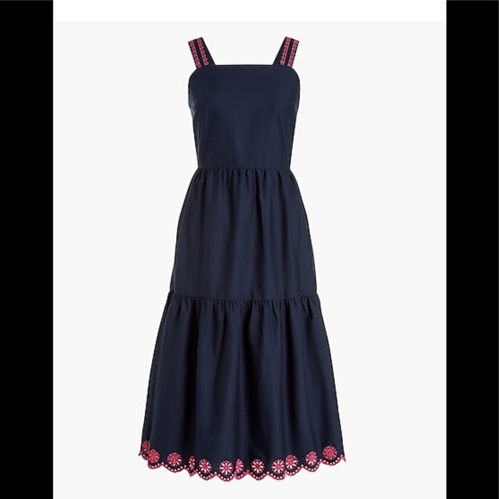 NWT J. Crew Embroidered Scalloped Tiered Dress